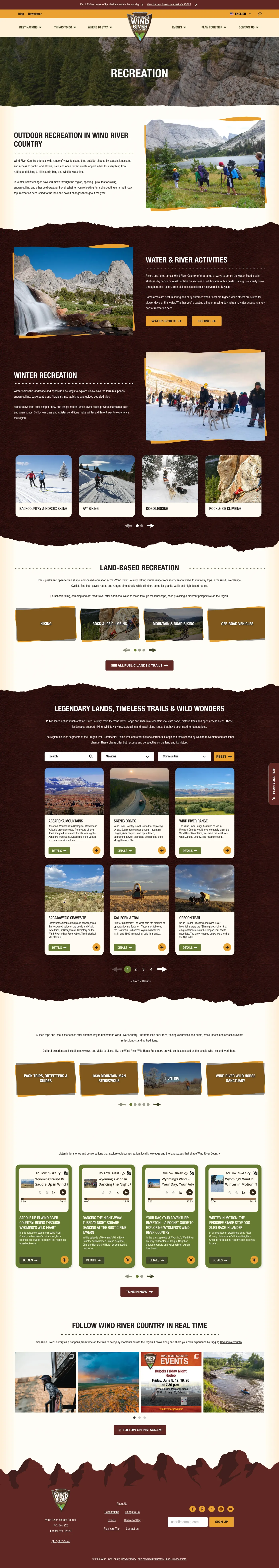 The Wind River Country recreation page — outdoor recreation, water and river activities, and winter recreation in Wyoming's Wind River Country, with filterable public-lands content